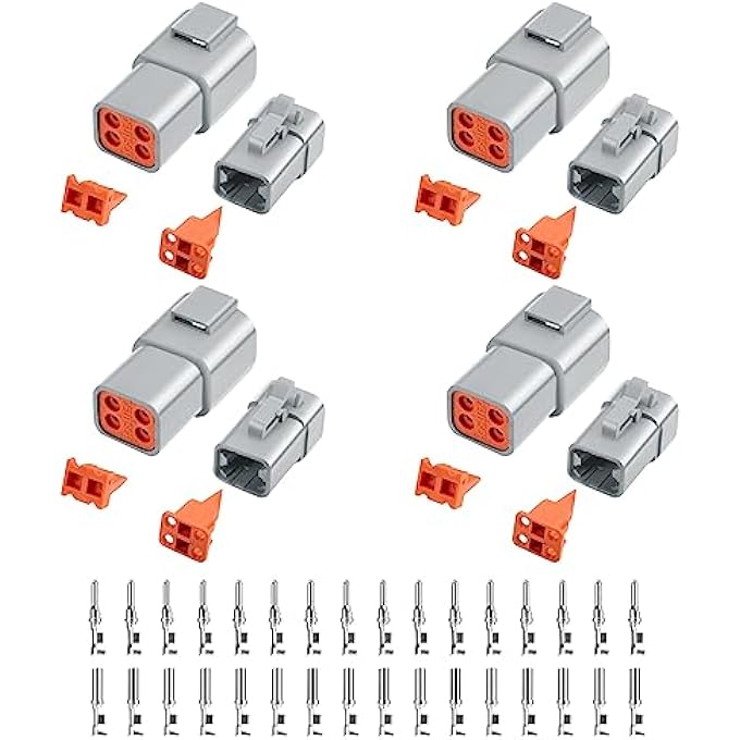 Deutusacc 48 Pcs Deutsch Dtp Connector Kit 4 Pin Automotive Waterproof Connectors 4 Sets With Size 12 Stamped Contacts Gauge 1412 Awg Wire Size25A - Image 2