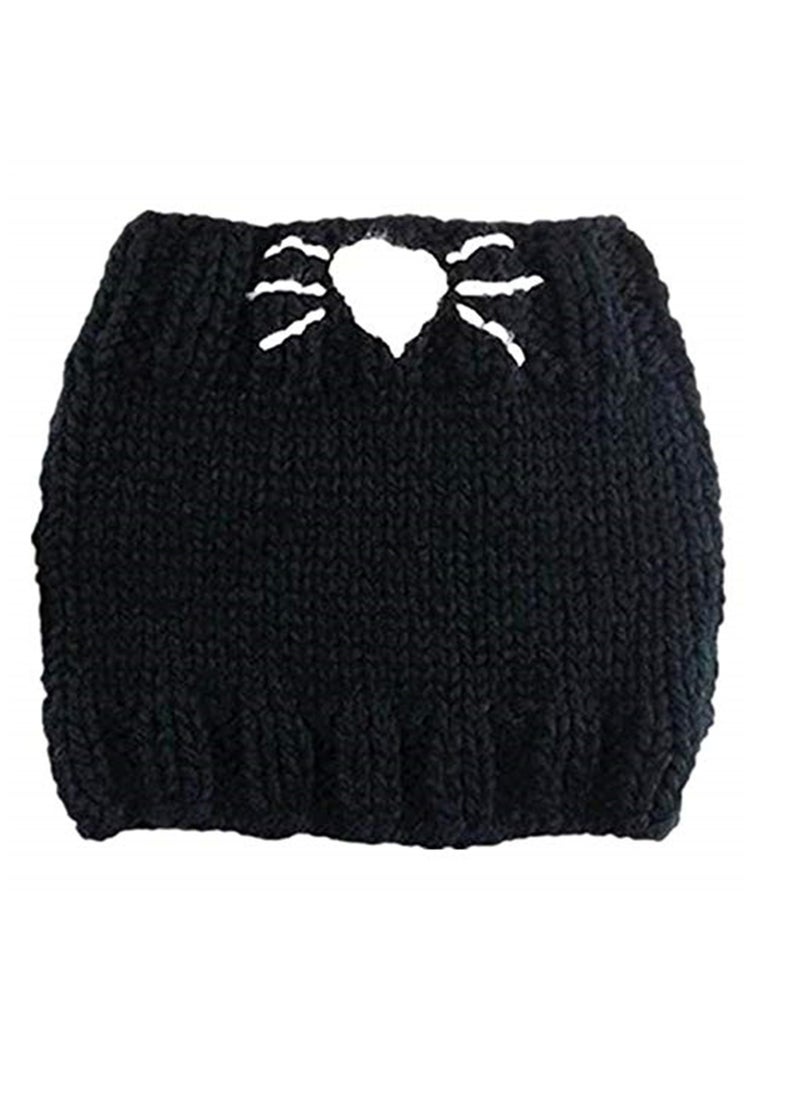 Generic Unisex Cute Winter Warm Knit Beanie Cap and Scarf Set for for Baby Kids 2-6 Years, Black  - Image 3