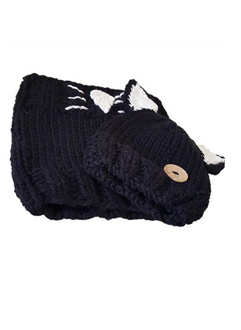 Generic Unisex Cute Winter Warm Knit Beanie Cap and Scarf Set for for Baby Kids 2-6 Years, Black  - Image 4