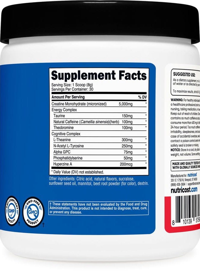 Nutricost Creatine + Energy 30 Servings (Fruit Punch Flavored) - 5,000mg Creatine Monohydrate + 350mg Energy Complex Per Serving - Image 5