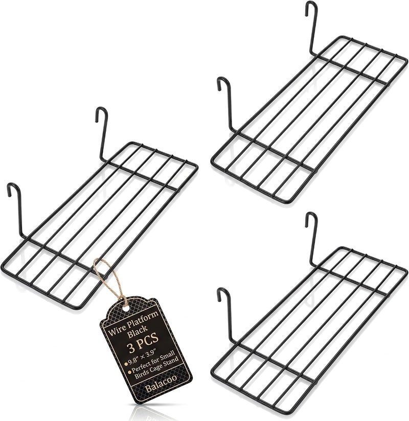 balacoo 3 Pcs Large Wall Shelves Shelves for Toys Decor Shelves Platform for Bird Cage Platform Perch Wire Platform Ledge Shelf Accessories Grid Iron Wall Shelf Iron Frame Shelf Cage Frame - Image 1