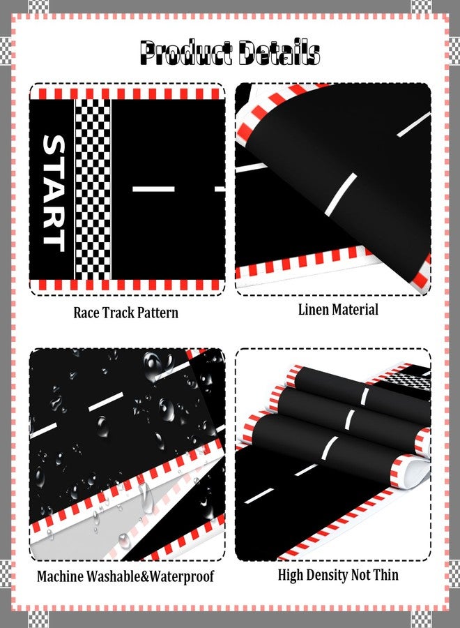 KERINGO 2 PCS Race Car Table Runner 71 x 13'' Checkered Table Runner Black and White Road Table Runner for Two Fast Car Theme Birthday Racing Party Decor Events Supplies - Image 3