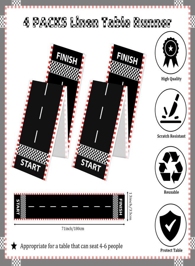 KERINGO 2 PCS Race Car Table Runner 71 x 13'' Checkered Table Runner Black and White Road Table Runner for Two Fast Car Theme Birthday Racing Party Decor Events Supplies - Image 2