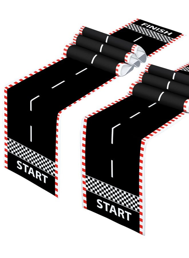 KERINGO 2 PCS Race Car Table Runner 71 x 13'' Checkered Table Runner Black and White Road Table Runner for Two Fast Car Theme Birthday Racing Party Decor Events Supplies - Image 1