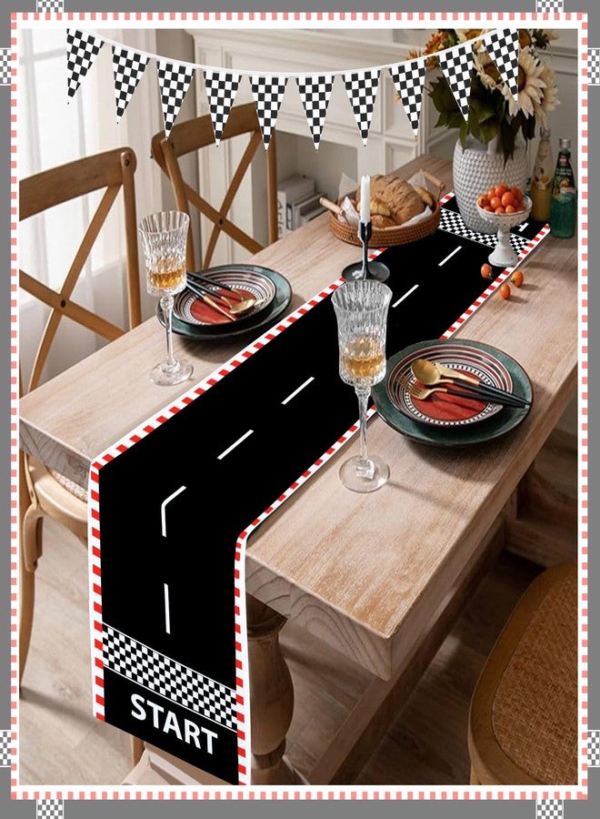 KERINGO 2 PCS Race Car Table Runner 71 x 13'' Checkered Table Runner Black and White Road Table Runner for Two Fast Car Theme Birthday Racing Party Decor Events Supplies - Image 4