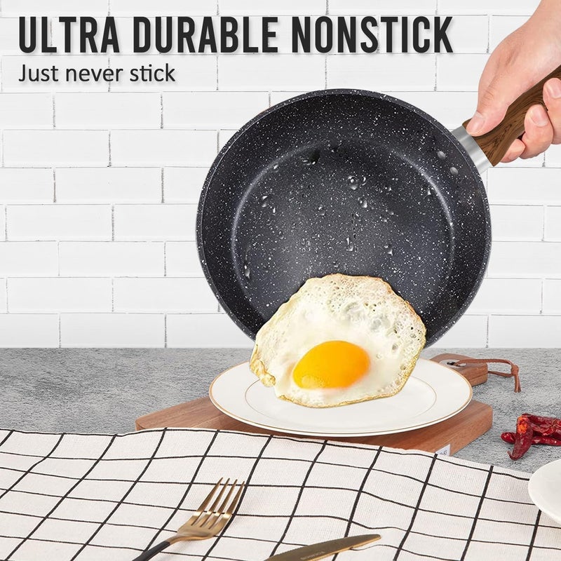 VDNSI Non Stick Frying Pan, Granite Omlette Egg Pan, Induction&Gas Fry Pan, Fish Pan, PFOA Free (Black, 24CM) - Image 3