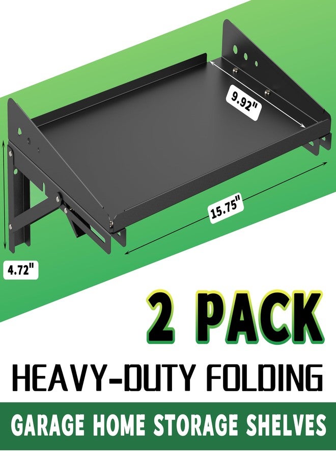 ULIBERMAGNET Garage Folding Storage Rack Shelves,100LB Metal Wall Mounted Adjustable Rail Shelf for Garage,Room Decor,Power Tools,Toolbox,Storage Shelves with Lip for Workshop Kitchen Office (2 Pack) - Image 2