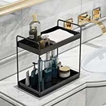 Cri8Hub 2-Tier Multistorage/Multipurpose Standing Rack, Bathroom Countertop Storage Shelf Cosmetic Organizer Holder Kitchen Spice Rack, Black - Metal - Image 2
