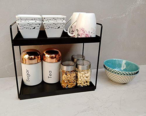 Cri8Hub 2-Tier Multistorage/Multipurpose Standing Rack, Bathroom Countertop Storage Shelf Cosmetic Organizer Holder Kitchen Spice Rack, Black - Metal - Image 5