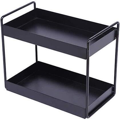 Cri8Hub 2-Tier Multistorage/Multipurpose Standing Rack, Bathroom Countertop Storage Shelf Cosmetic Organizer Holder Kitchen Spice Rack, Black - Metal - Image 1