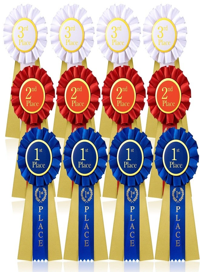 MTLEE 12 Pcs Award Ribbons 1st 2nd 3rd Place Ribbon Participation First Second Third Medal Rosette Winner Prize for School Classroom Recognition, Blue, Red, White, 6.5 x 3 Inch - Image 1