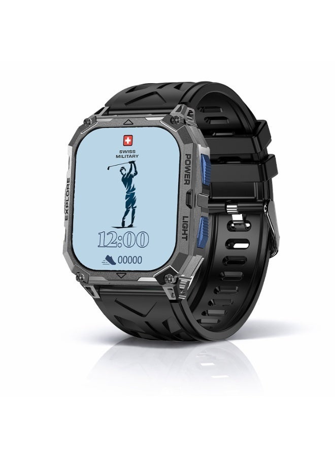 Swiss Military Alps Sport Rugged Smartwatch for Men | 1.97" AMOLED | Bluetooth Calling | 30-Day Battery | IP68 | Built-in Flashlight | Fitness Tracker| Arabic Hindi (Blue Button with Gun Metal Frame)