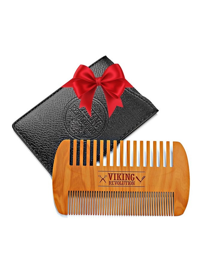 Viking Revolution Wooden Beard Comb & Case, Dual Action Fine & Coarse Teeth, Perfect for use with Balms and Oils, Top Pocket Comb for Beards & Mustaches by Viking Revolution  - Image 1