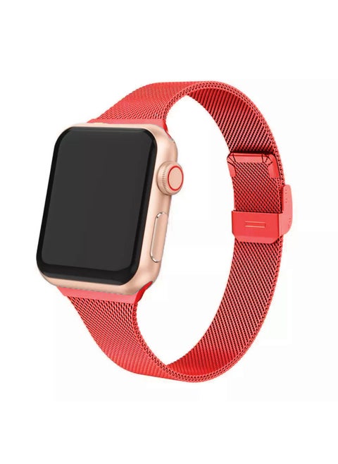 Watch 8/7/se/6/5/4321 Milanese Buckle Small Waist Steel Strap Watch Band Compatible All Models-Color:38/40/41/(10th Generation) 42mm Red