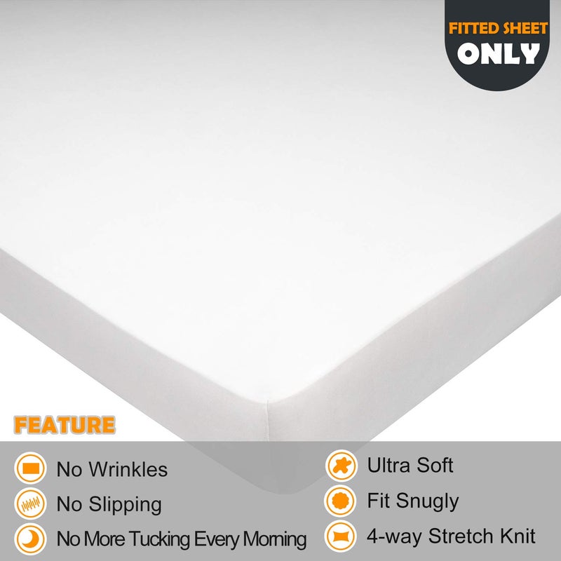 N&Y HOME Soft Stretch Queen Size Fitted Sheet Only - Jersey Knit  Cozy T-Shirt Like & 4-Way Stretchy Snug Fit & Stay in Place  No More Slipping Off for Mattress (Deep: 5""-16"") - White  Queen  - Image 2