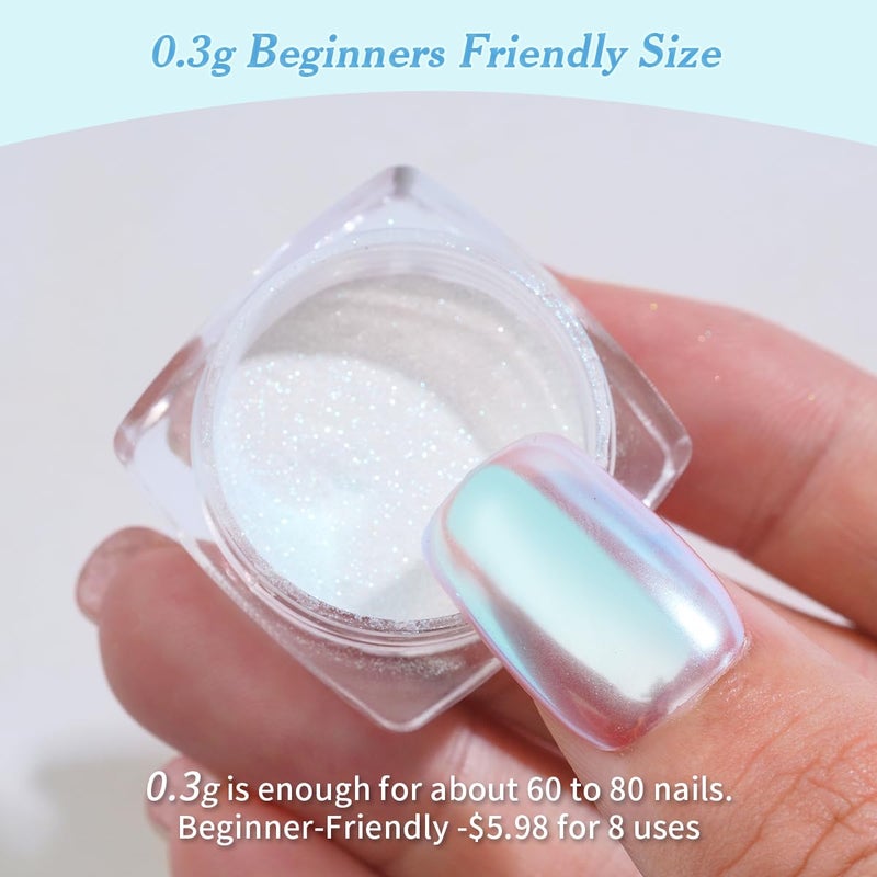 Pretty Diva Moonlight Chrome Nail Powder, Unicorn Mermaid Chrome Powder for Nails, Aurora Nail Powder Iridescent Nail Chrome Powder, Nail Art Glitter Decoration for Home DIY Salon Manicure Pigment - Image 2