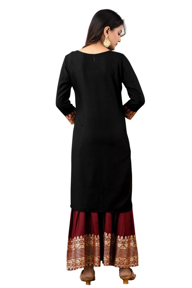 Chandrakala Kurti Sharara Set For Women Rayon Tunic Suit Sets Indian Summer Dress Black,XX-Large (K240BLA5) - Image 3