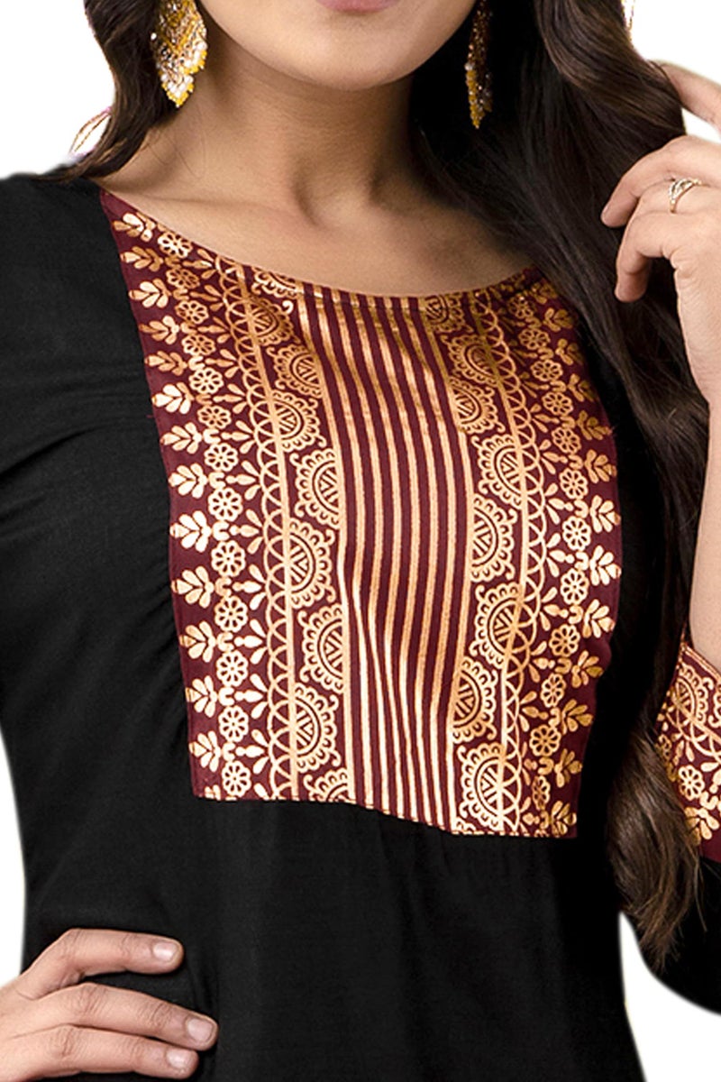 Chandrakala Kurti Sharara Set For Women Rayon Tunic Suit Sets Indian Summer Dress Black,XX-Large (K240BLA5) - Image 4