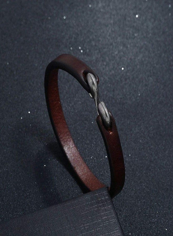 fabula by OOMPH Jewellery Dark Brown Leather S Hook Handmade Wrap Fashion Bracelet For Men & Boys - Image 2
