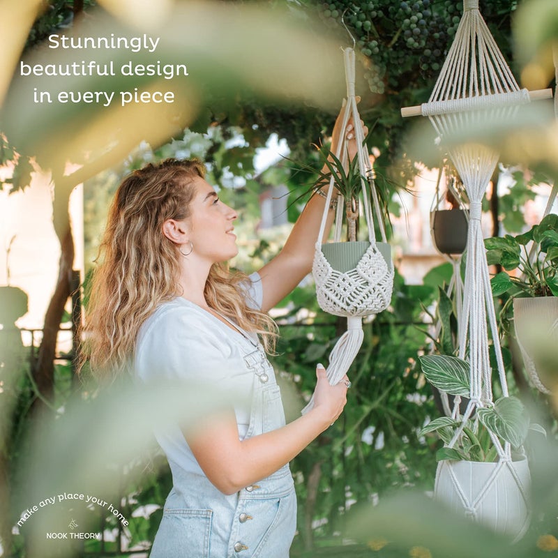Nook Theory 4-Pack Macrame Plant Hanger - with 8 Ceiling Hooks - Hanging Planter Indoor Outdoor - Hanging Plant Holder - Decorative Bohemian Plant Hangers - Hanging Plants (Cream) - Image 2
