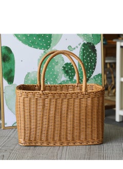 SYOSI African Market Basket Large Oval Plastic Basket With Handle Grocery Bag Shopping Bag  - Image 2