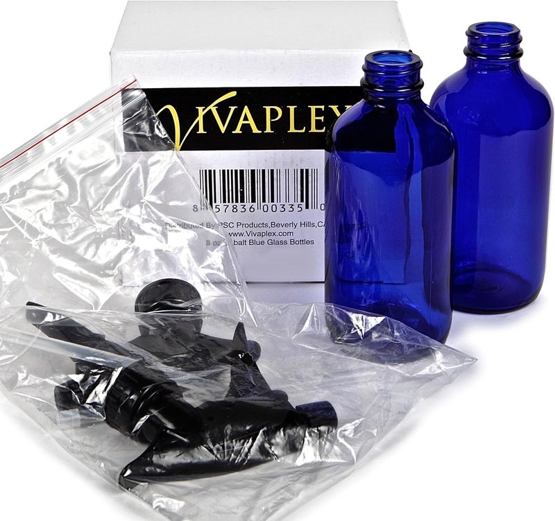 Vivaplex 2 Large 8 oz Empty Cobalt Blue Glass Spray Bottles with Black Trigger Sprayers - Image 3
