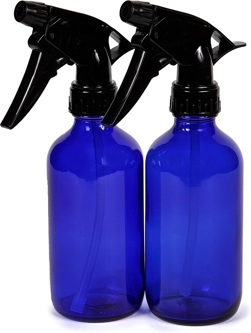 Vivaplex 2 Large 8 oz Empty Cobalt Blue Glass Spray Bottles with Black Trigger Sprayers - Image 1