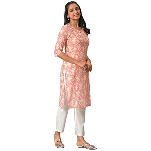 Aurelia Orange Floral Printed Printed Cotton Regular Kurta for Women - Image 4