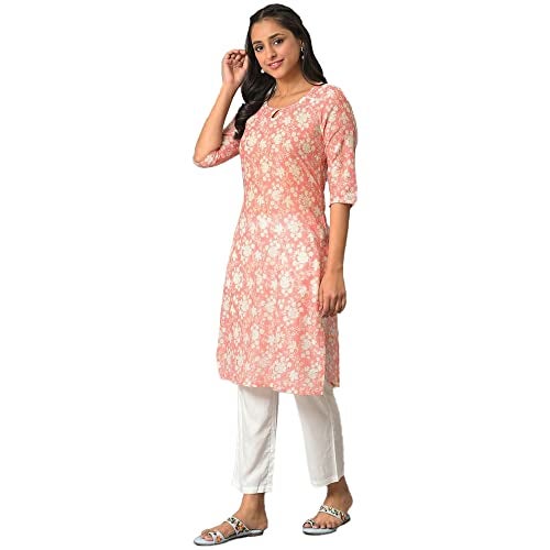 Aurelia Orange Floral Printed Printed Cotton Regular Kurta for Women - Image 3