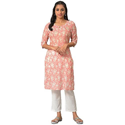 Aurelia Orange Floral Printed Printed Cotton Regular Kurta for Women - Image 1