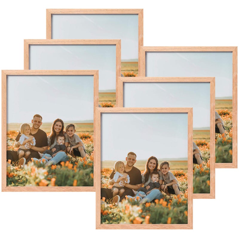 ATOBART 8x10 مجموعة من 6 خشب خشب البلوط إطار الخشب الصلبة إطار صور خشبية طبيعية مع زجاج حقيقي لتركيب الجدار أو غرفة المعيشة على الطاولة ديكور المنزل - Image 1
