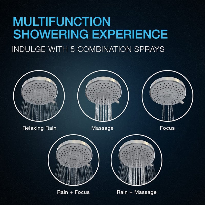 Kohler Rain Duet Shower Head for Bathroom - Polished Chrome Finish - 127mm Multifunction Geometric Overhead Shower - Katalyst Air-induction Spray Technology - 5 Types of Spray Combinations 23658IN-CP, Metal - Image 4