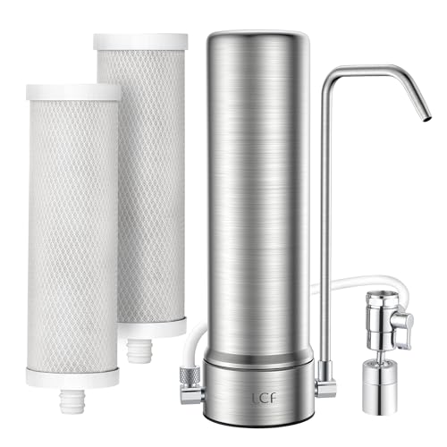 LCF Upgrade Countertop Water Filter, 𝐒𝐢𝐥𝐯𝐞𝐫 𝐈𝐨𝐧𝐬 Enhanced 6-Stage Stainless Steel Water Filter for Sink Faucet, Reduces Heavy Metals, Bad Taste & 99% Chlorine, 16,000 Gallons(2 Filters) - Image 1
