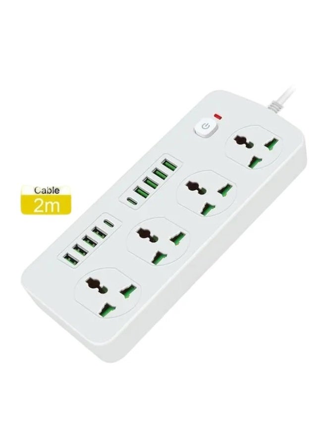 XO مقبس طاقة T25-2M، 4 منافذ تيار متردد، 8 منافذ USB، 2 منفذ تايب سي، 3000 واط، كابل 2 متر، أبيض