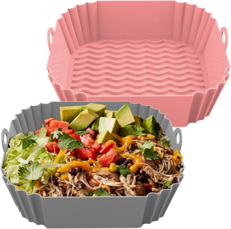 VETERIT Silicone Air Fryer Liners Reusable 85 inch Air Fryer Basket Liner Square 2Pcs Airfryer Liners Suitable for Instant Vortex Ninja COSORI Air Fryer Liners Silicone Inserts Fryers Accessories