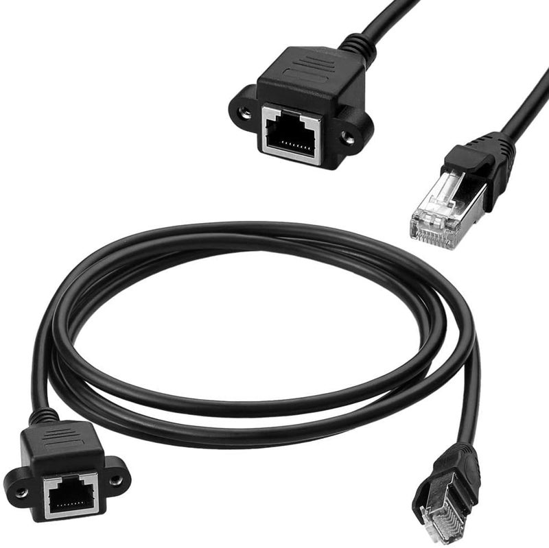 LipiWorld® Rj45 Male to Female LAN Cable LAN Network 8 Pin Extension Cable CAT6E Network Panel Mount Screw Lock Ethernet Extension Cable (Pack Of 2-50cm) - Image 1