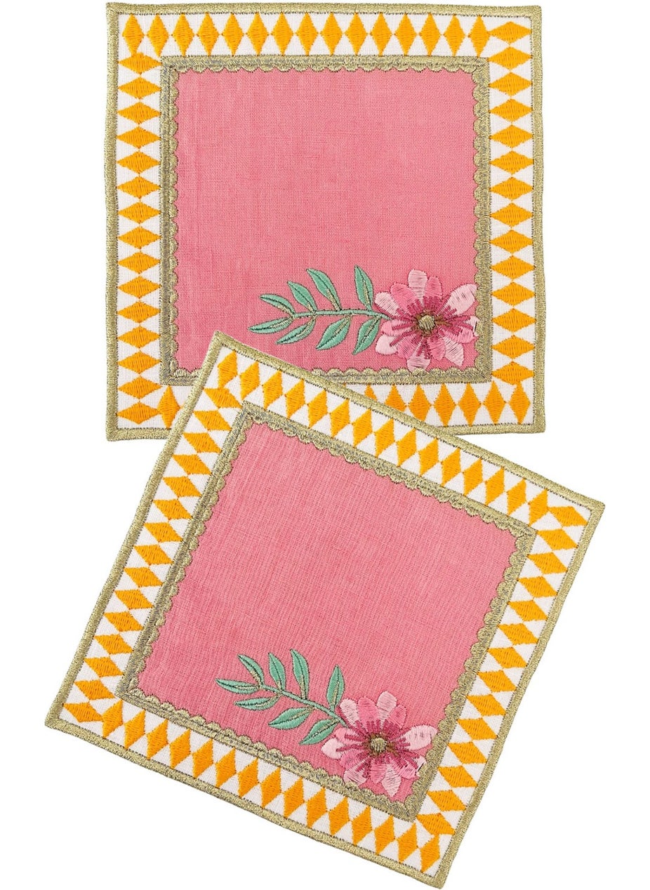 Ge Living Decorative La Majorelle Compatible Pink Cocktail Napkin (2 Pieces)  - Image 1