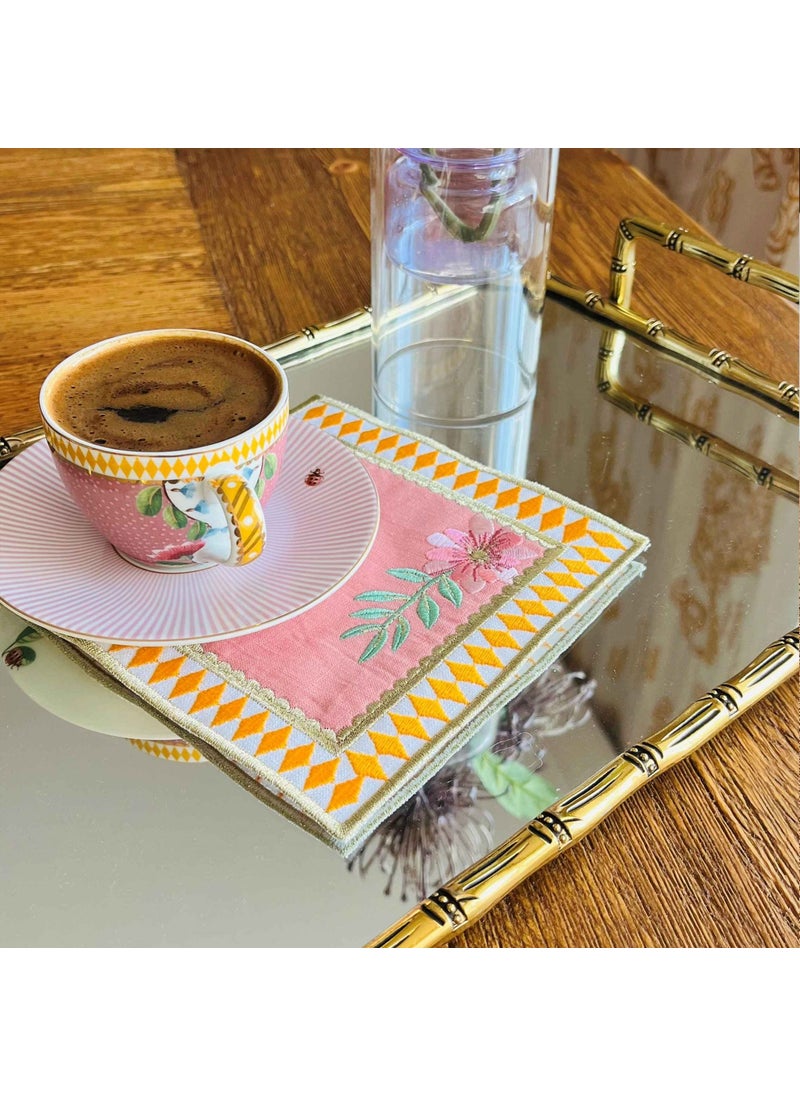 Ge Living Decorative La Majorelle Compatible Pink Cocktail Napkin (2 Pieces)  - Image 5