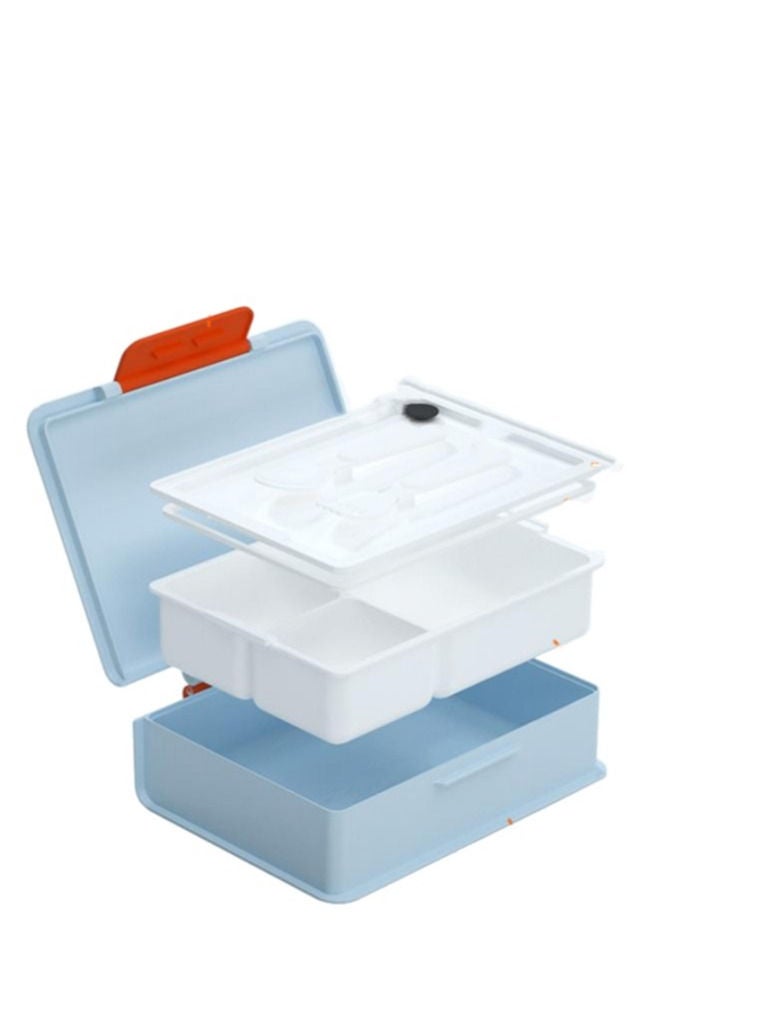 XiuWoo 3 Compartments Fresh-Keeping Bento Box Set Meal Microwave Heating Sealed Leak Proof Lunch Box-Blue  - Image 3