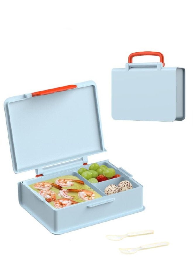 XiuWoo 3 Compartments Fresh-Keeping Bento Box Set Meal Microwave Heating Sealed Leak Proof Lunch Box-Blue  - Image 1