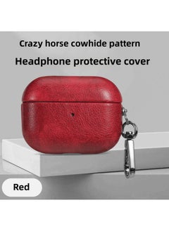 Full Cover Cowhide Protective Case For Apple Airpods Pro 2 3 And Airpods 4 Leather Shell Portable Design Handmade Craftsmanship-Color:Red-Applicable Model:airpods 3