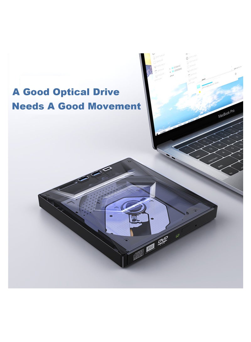 External CD DVD Drive, USB 3.0 Portable CD/DVD Player, Burner Rewriter Low Noise High Speed Data Transfer drive for Laptop Desktop PC and Support Windows 7/8/10/XP/Mac OS/Linux - Image 3