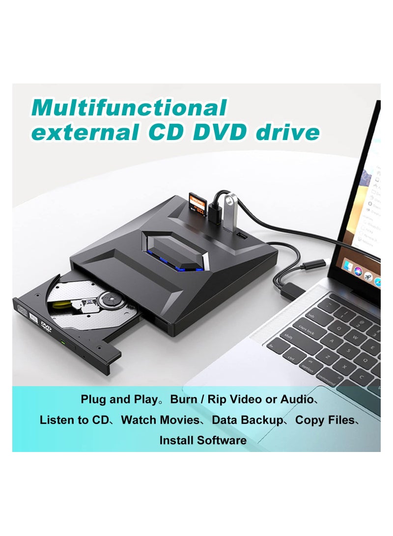External CD DVD Drive, USB 3.0 Portable CD/DVD Player, Burner Rewriter Low Noise High Speed Data Transfer drive for Laptop Desktop PC and Support Windows 7/8/10/XP/Mac OS/Linux - Image 2