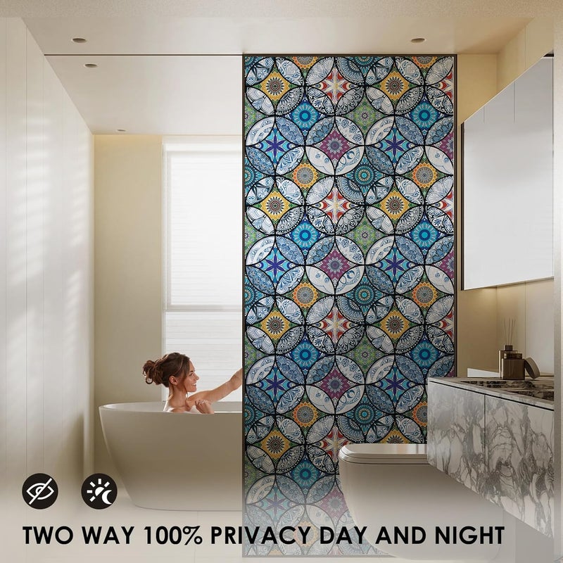 DKTIE Static Cling Decorative Window Film with Installation Tools Non Adhesive Privacy Film Stained Glass Window Film for Bathroom Shower Door Heat Cotrol Anti UV 17.7 x 78.7 Inch - Image 2
