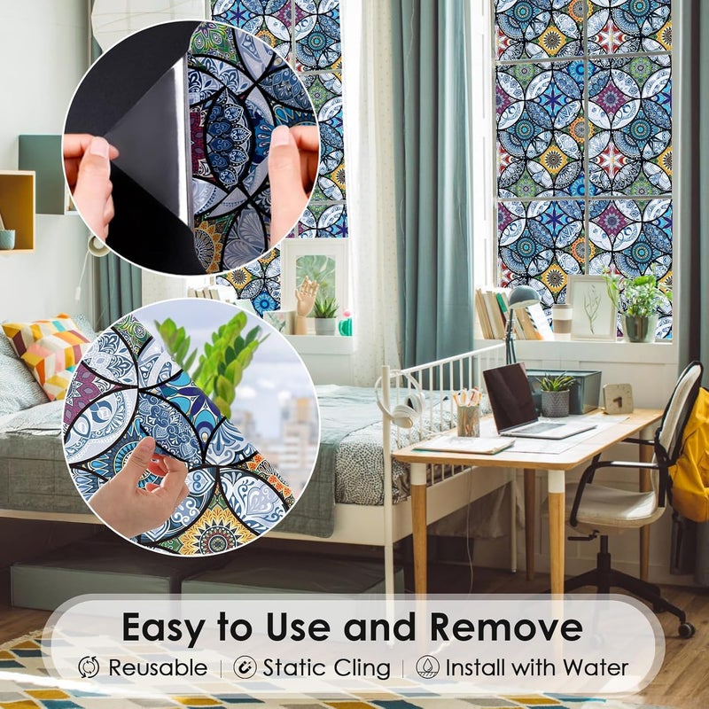 DKTIE Static Cling Decorative Window Film with Installation Tools Non Adhesive Privacy Film Stained Glass Window Film for Bathroom Shower Door Heat Cotrol Anti UV 17.7 x 78.7 Inch - Image 4