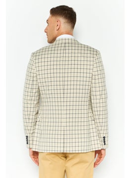 Asos Design Men Regular Fit Plaid Semi-Formal Suit Jacket, Beige  - Image 4