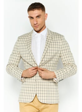 Asos Design Men Regular Fit Plaid Semi-Formal Suit Jacket, Beige  - Image 1