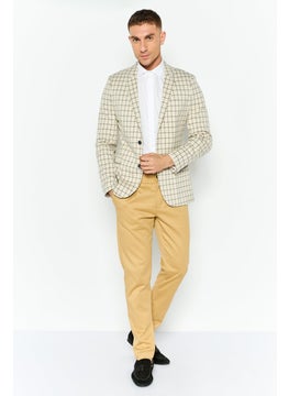 Asos Design Men Regular Fit Plaid Semi-Formal Suit Jacket, Beige  - Image 2