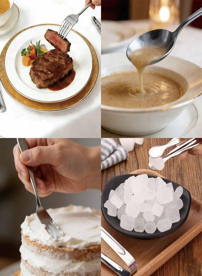 LAPOHI 6 PCS Stainless Steel Serving Utensils Set Large Spoons Forks Ice Tongs Cake Finisher Soup Ladle for Buffet Catering Party Silver - Image 5