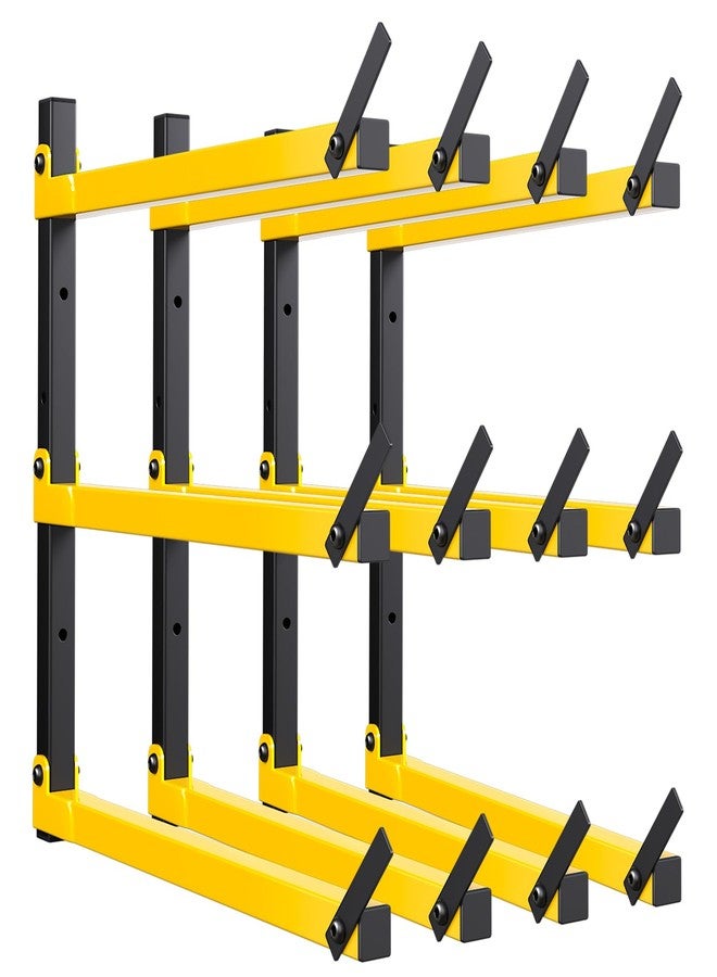 GREENER Lumber Storage Rack Folding Wood Storage Racks Wall-Mounted Metal Racks for Storage with 3-Level Heavy Duty Garage Wood Organizer for Woodworking Shop Indoor & Outdoor Use, 4 pairs,Yellow - Image 1
